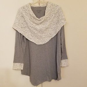 Neon Buddha grey tee tunic, oversized collar, asymmetrical pointed hem.